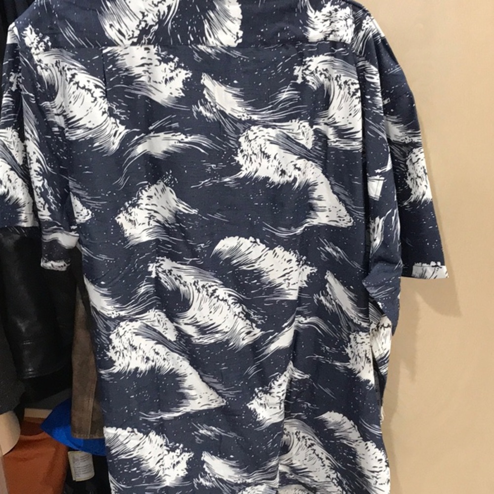 Navy Blue Wave Print Shirt Tori Richard - Picture 4 of 7